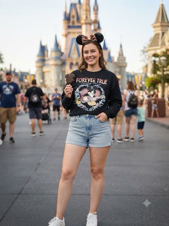 Disney Sweaters - NWT Disney Mickey Mouse Black Forever True Rhinestone Crew Neck Sweater Size L